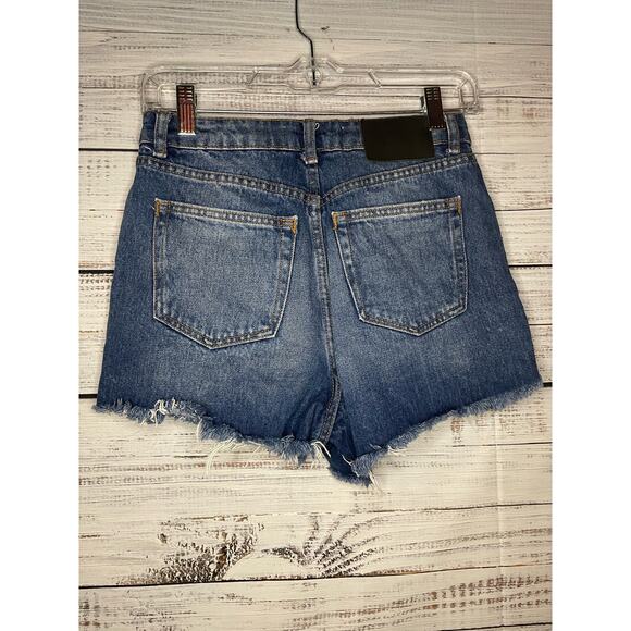 Zara High Waist Jean Short Soma Blue Denim 100% Cotton Size 2 Cut Off Frayed Hem - Picture 1 of 5